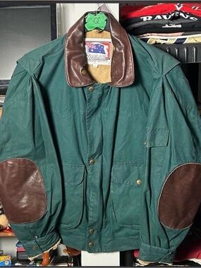 Koolah Green Field Jacket with Brown Leather Accents Outdoor Regular